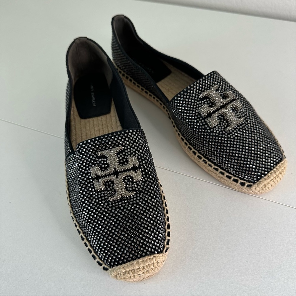 Tory Burch Everly Espadrille Embellished Royal Suede in Black SZ US 7.5 - Picture 2 of 8